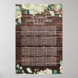 Póster Asientos de Boda de Flores de Acuarela de Madera R