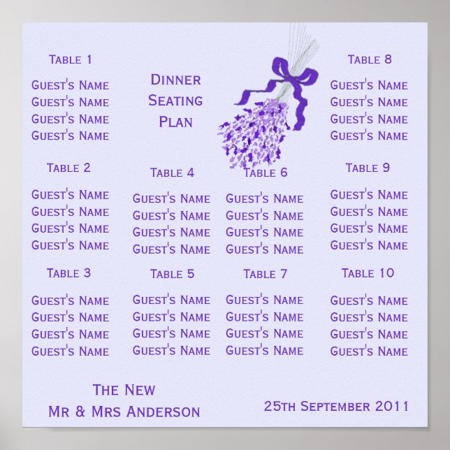 Póster Asientos de Boda de lavanda Rubor (Frente)