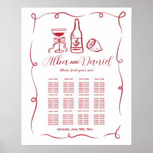 Póster Asientos de Boda de mesa 12 manos dibujadas capric