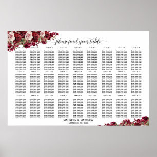 Póster Asientos de Boda de Mesa Floral de Borgoña 27