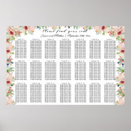 Póster Asientos de boda de mesas florales acuarela 21