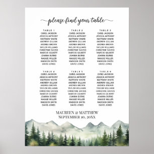 Póster Asientos de Boda de Montañas y Pinos para 6 Mesas