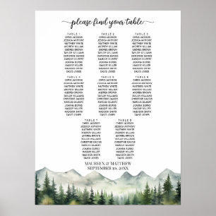 Póster Asientos de Boda de Montañas y Pinos para 8 Mesas