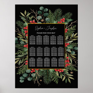 Póster Asientos de boda de Navidad negra con vegetación d