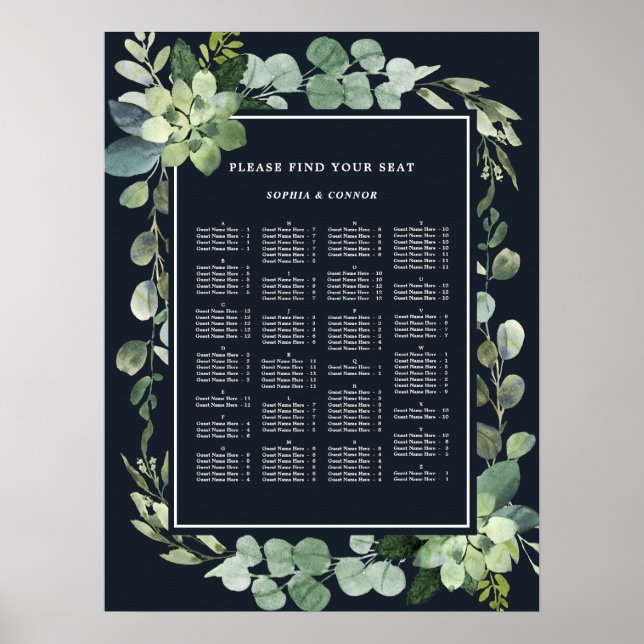 Póster Asientos de Boda de orden ALFABÉTICO de la Marina  (Frente)