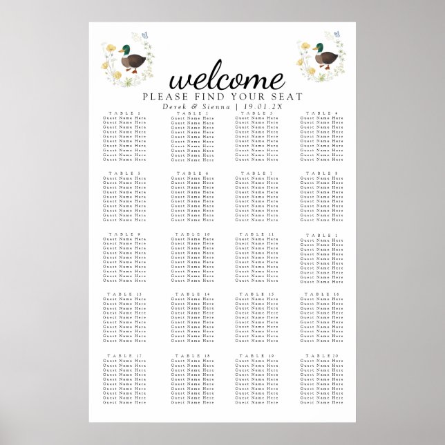 Póster Asientos de boda de pato silvestre Mallard (Frente)