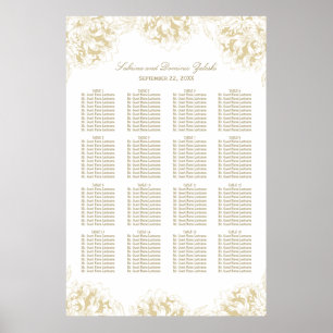 Póster Asientos de Boda de Peonía Floral Dorada Elegante