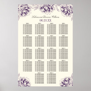 Póster Asientos de Boda de Peonía Floral Púrpura Elegante