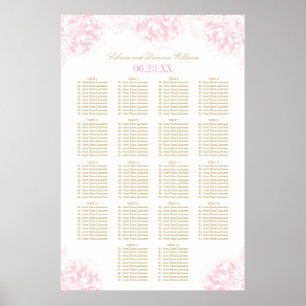 Póster Asientos de Boda de Peonía Rosa Dorada Elegante
