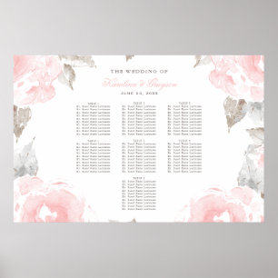 Póster Asientos de Boda de Rosa Gris Rosa Acuarela