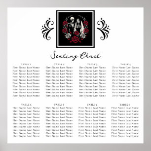 Póster Asientos de boda Esqueleto Rosas Blancas y Rojas N