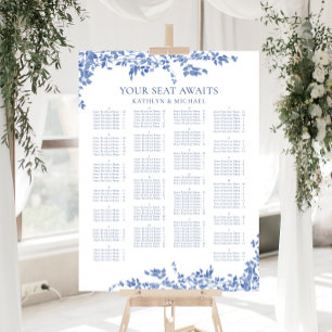 Póster Asientos de Boda Floral Azul Vintage