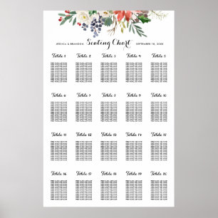 Póster Asientos de Boda Floral de acuarela de invierno po