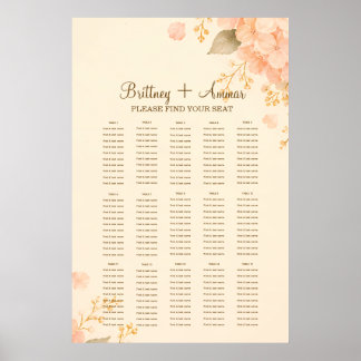 Póster Asientos de Boda Floral de Hortensia Suave Melocot