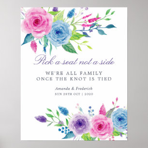 Póster Asientos de boda florales de acuarela mezcla viole