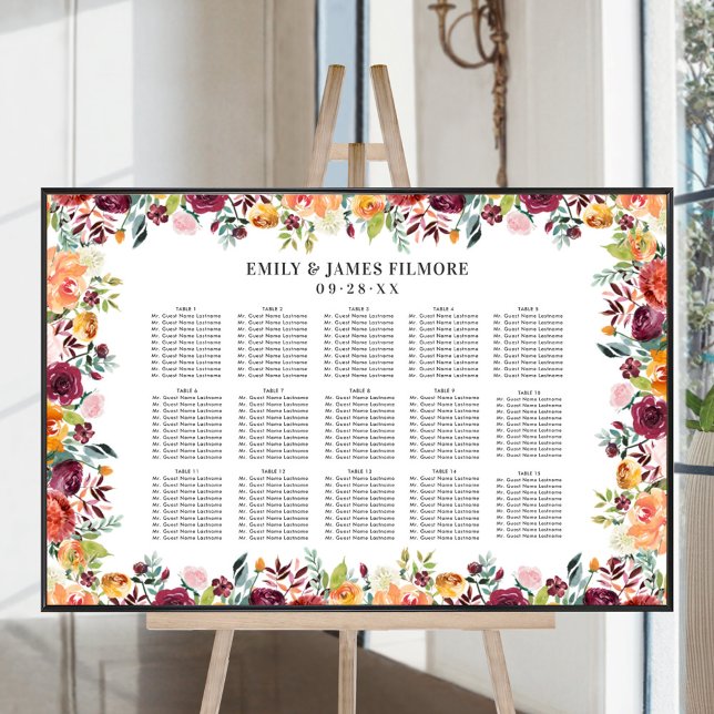 Póster Asientos de boda florales rosados de Borgoña rústi (Subido por el creador)