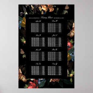 Póster Asientos de boda holandesa floral romántica oscura