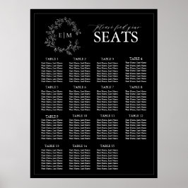 Póster Asientos de Boda Monograma Escudo de Leafy Blanco 