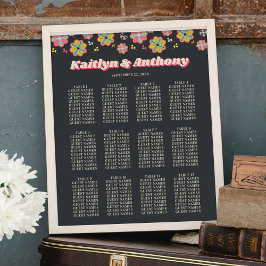 Póster Asientos de Boda Retro Groovy de Flower Power 70