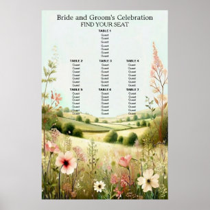 Póster Asientos de Boda Rústica Floral Campestre