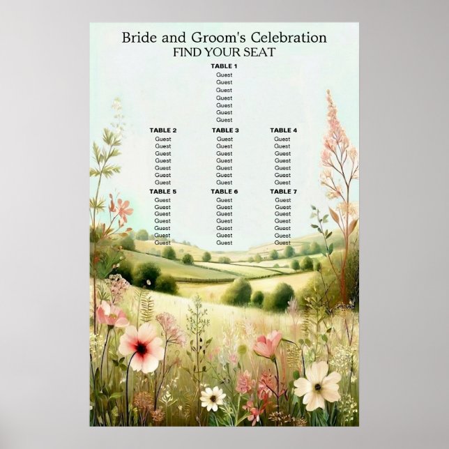 Póster Asientos de Boda Rústica Floral Campestre (Frente)