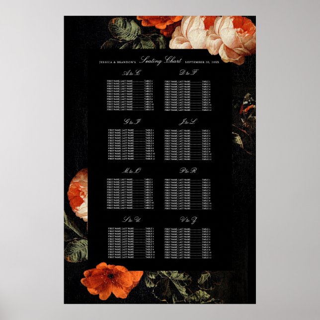 Póster Asientos de Bodas holandeses románticos florales o (Frente)