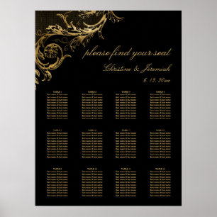 Póster Asientos de casamiento de Damasco de oro negro vin