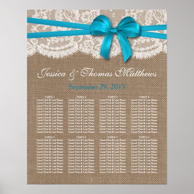 Póster Asientos de la colección de Bodas Rustic Blue Bow (Frente)