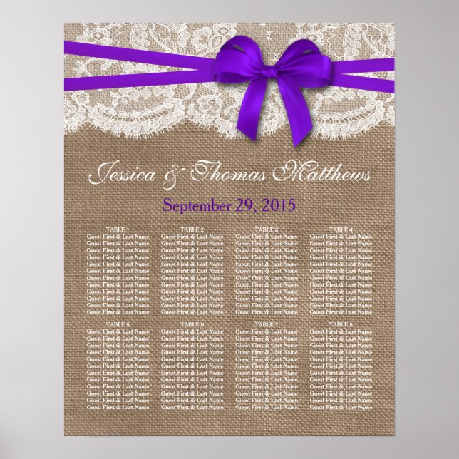 Póster Asientos de la colección de Bodas Rustic Purple Bo (Frente)