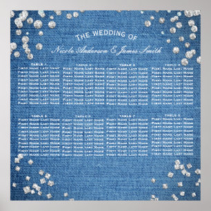 Póster Asientos de mesa con glamour de denim y diamantes