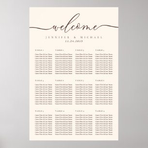 Póster Asientos de mesa de bienvenida de boda marrón choc