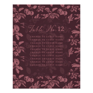 Póster Asientos de mesa de boda florales de color malva p