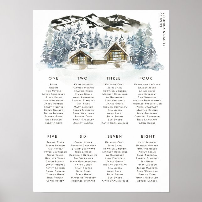 Póster Asientos de mesa para boda rústica de invierno en  (Frente)