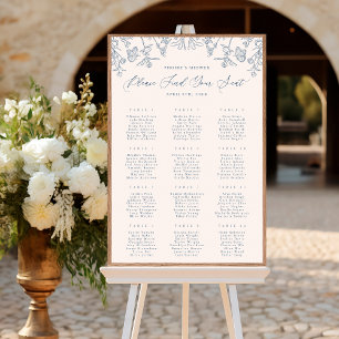 Póster Asientos de novias florales en Chinoiserie azul fr