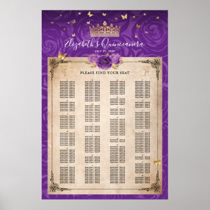 Póster Asientos de Rosas de oro de lavanda púrpura alfabé