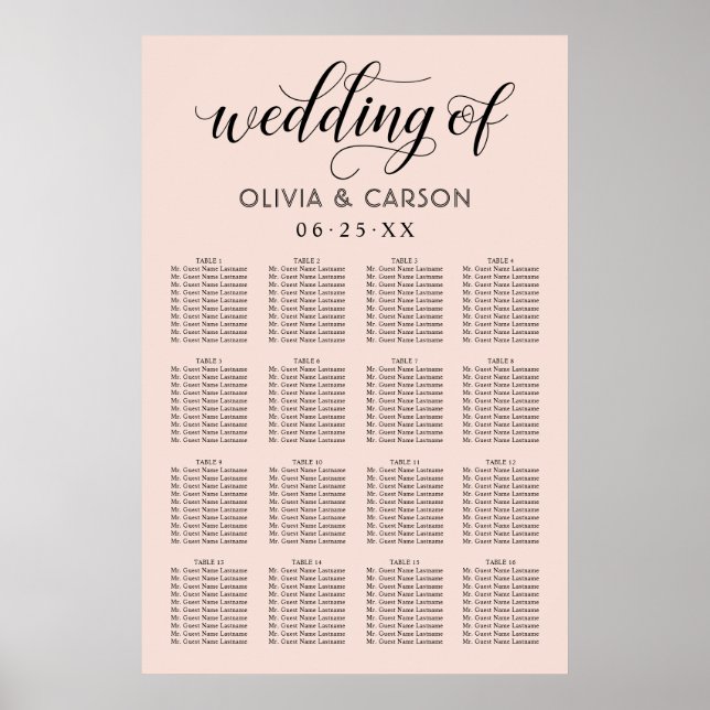 Póster Asientos modernos para Bodas Rubor y Black Script (Frente)