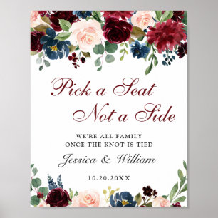 Póster Asientos para ceremonia de boda floral Burgundy Na