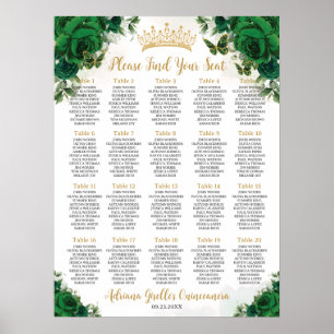 Póster Asientos para Quinceañera de Flores Verde Esmerald