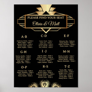 Póster Asientos por orden alfabético para boda Art Déco