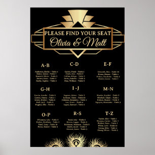 Póster Asientos por Orden Alfábético para Boda Art Déco