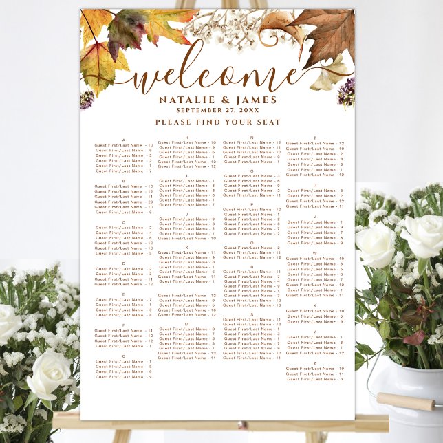 Póster Asientos rústicos de mesa alfabética Boda otoñal (Subido por el creador)