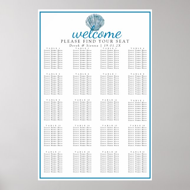 Póster Asientos Verde azulados de Boda de una sola concha (Frente)