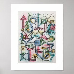 Póster Asimetría-Arte geométrico acuarela Bauhaus moderno