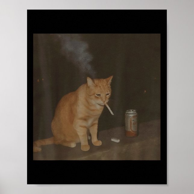 Póster Asistente Cigarette Kitten Funny Smony Cat Meme Br (Frente)