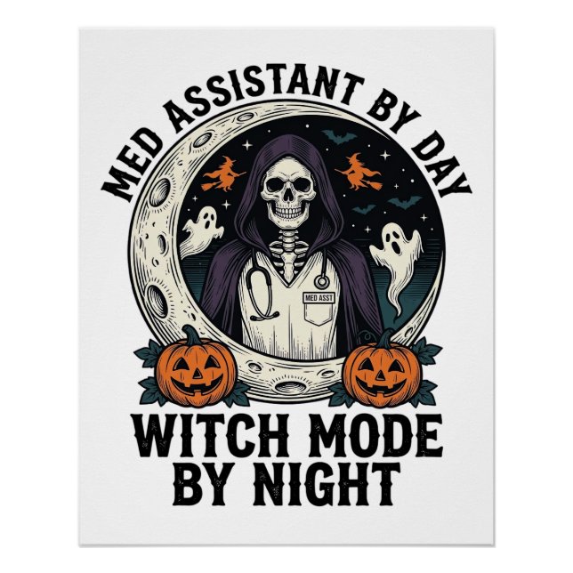 Póster Asistente Médico Bruja de Halloween Grabado Antigu (Anverso)