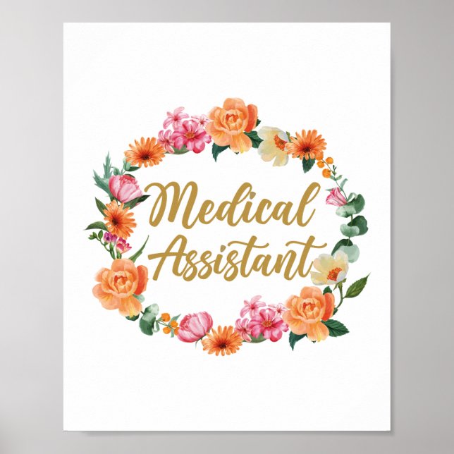 Póster Asistente Médico Cma Auxiliar Médico Floral (Frente)