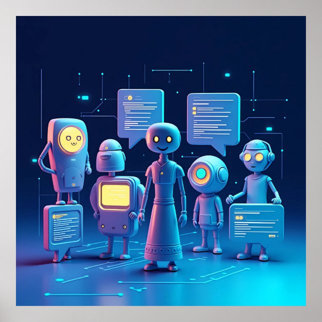 Póster "Asistentes de IA futuristas (Frente)