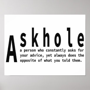 Póster Askhole - Definición de diccionario sarcástica