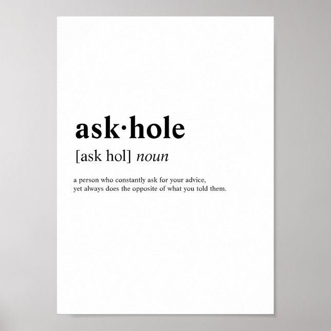 Póster Askhole - significado de diccionario (Frente)