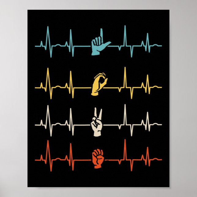 Póster Asl Alphabet American Sing Language Asl Teacher He (Frente)